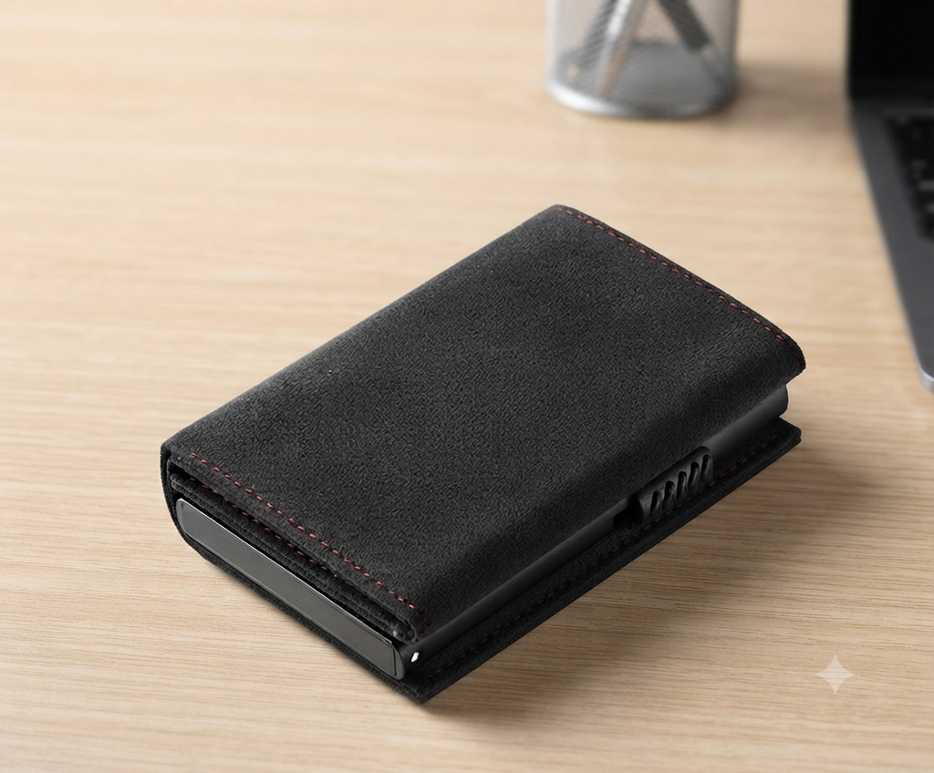 Porte-cartes anti-RFID à 3 vollet effet suède design vintage