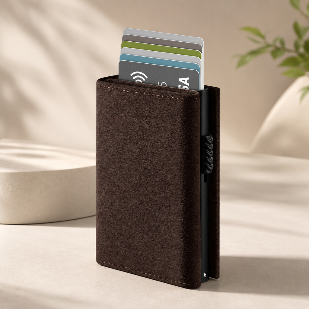 Porte-cartes anti-RFID à 3 vollet effet suède design vintage